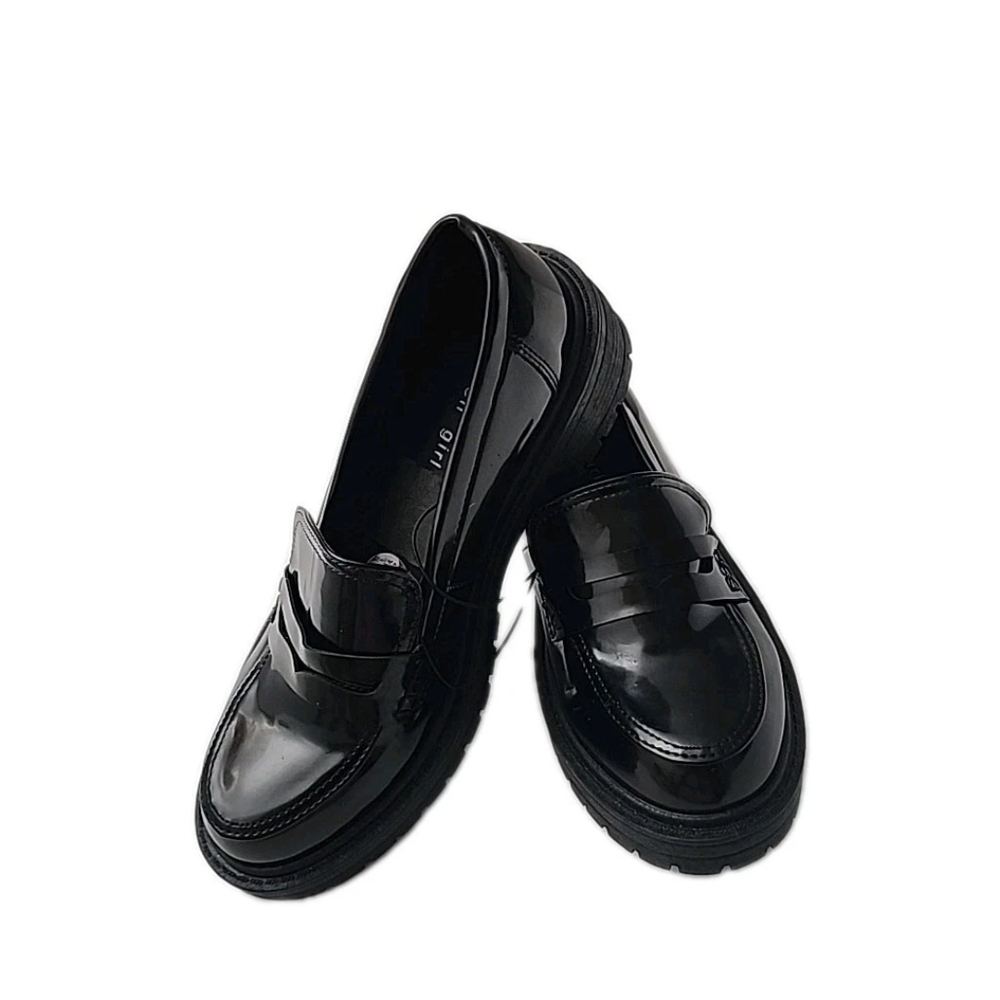 Steve Madden Women Platform Loafers Pattent  Black Rugged Sole Shoes